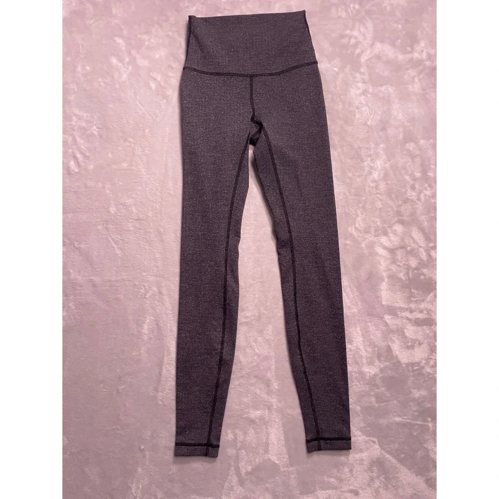 Lululemon High Rise Herringbone Leggings Black White Yoga Pants Womens Size 2